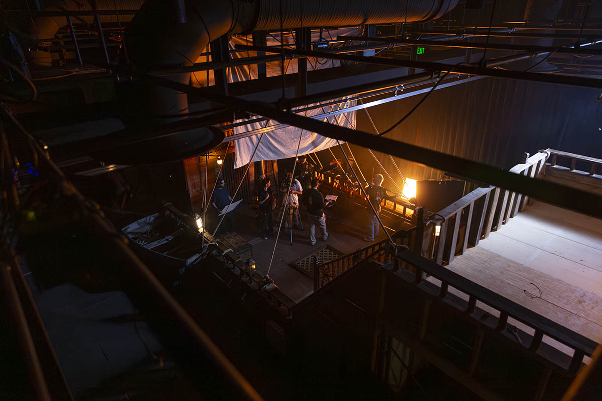 The set of "Bones in the Ocean" in the university's soundstage.