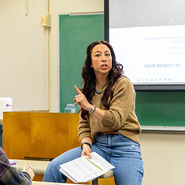 Point Park University professor Jenna LoCastro teaches a class at Point Park University.