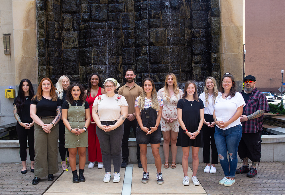 Pictured are students in Point Park's 2022 Psy.D. cohort. In the front row from left are Kylie Sullivan, Jenna Armstrong, Sarah Varley, Savanna Sulc, Alyssa Laughner and Alexandra D'Ercole. In the back row from left are Eliza Watson, Anastasia Sfakis, Ayonna Christopher, Michael Deely, Rachel Cox, Allison Green and Shawn Jones. Photo by Randall Coleman.