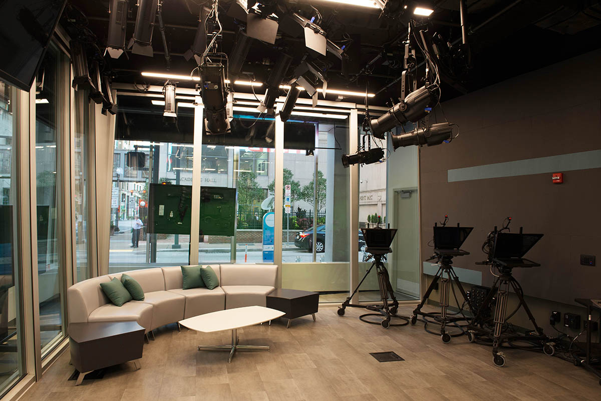 The video studio in the Center for Media Innovation at Point Park University. Photo | Chris Rolinson