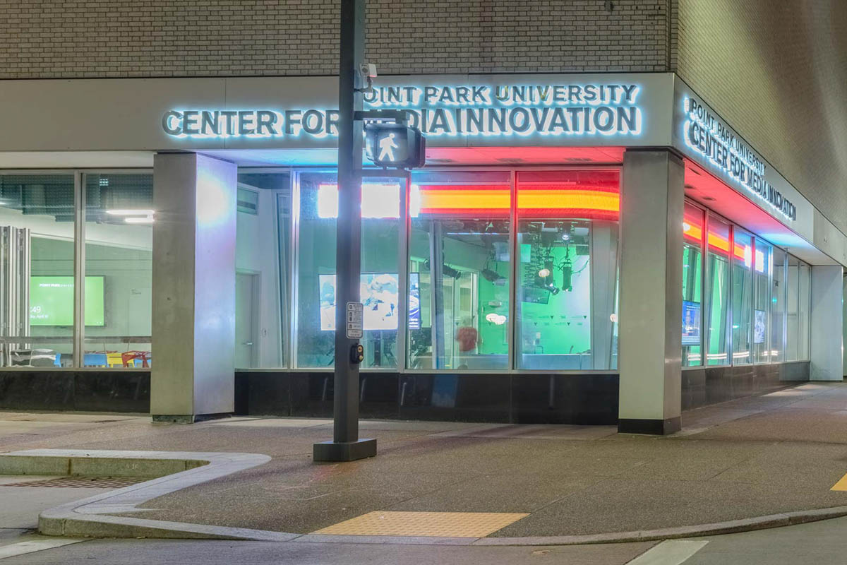 The exterior of Point Park University's Center for Media Innovation. Photo | Nick Koehler
