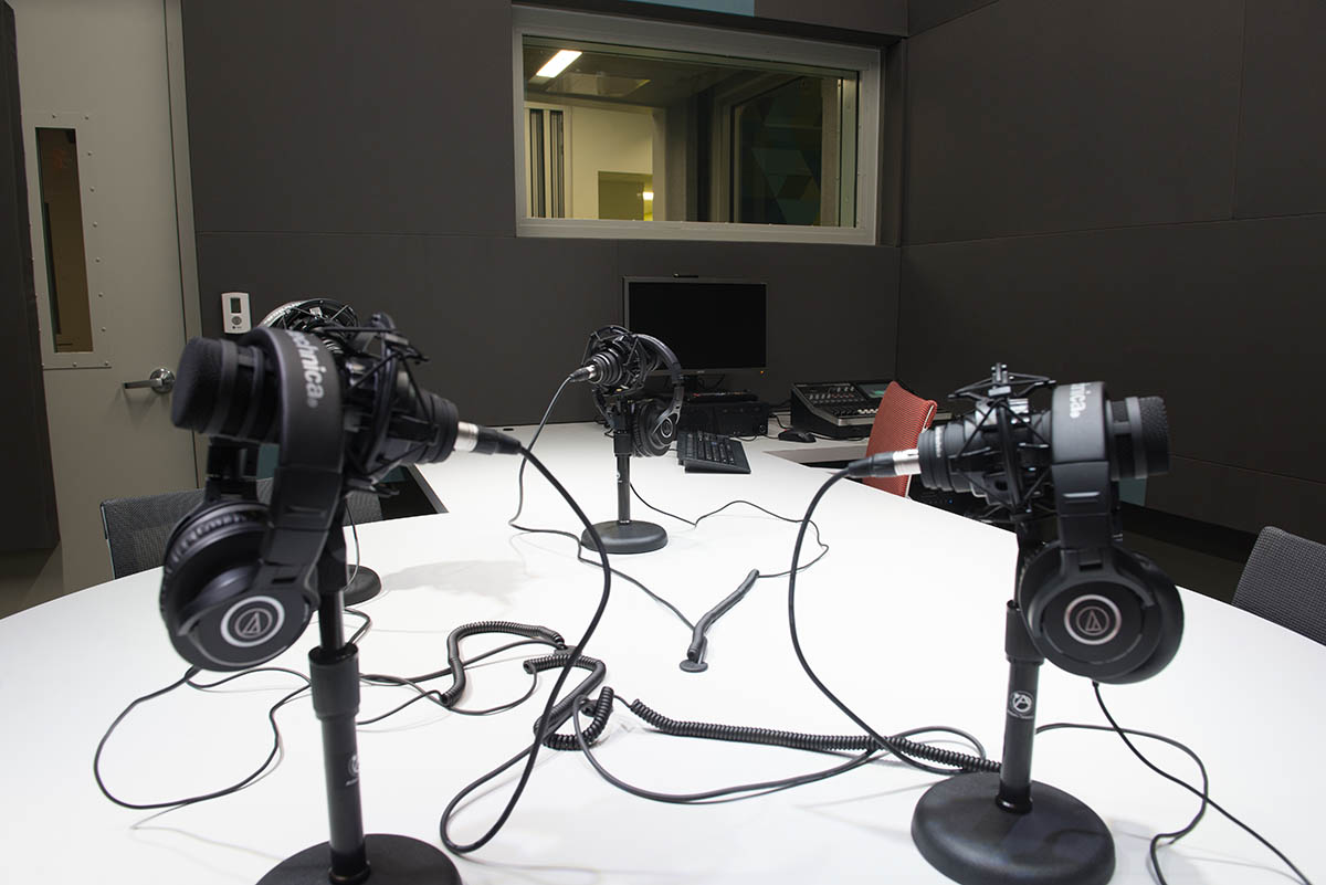 The radio studio inside the Center for Media Innovation at Point Park University. Photo | Chris Rolinson