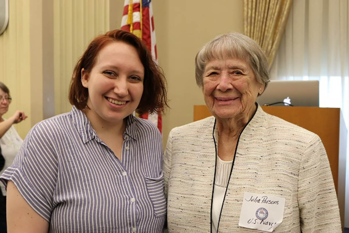Kelsey Wolfe, HSO president, with Julia Parsons, a 99-year-old World War II WAVES code breaker at the Women Veterans event.