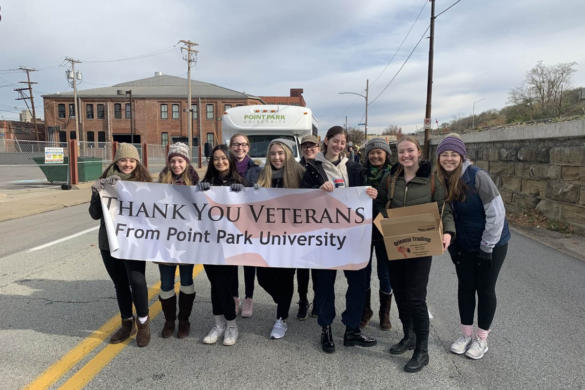 Honors Program students at the Veterans Day Parade.