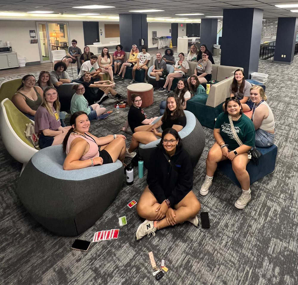 Pictured are Honors Program students in the 4th lounge of Lawrence Hall. 