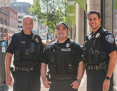 Pictured are Point Park police officers on campus.