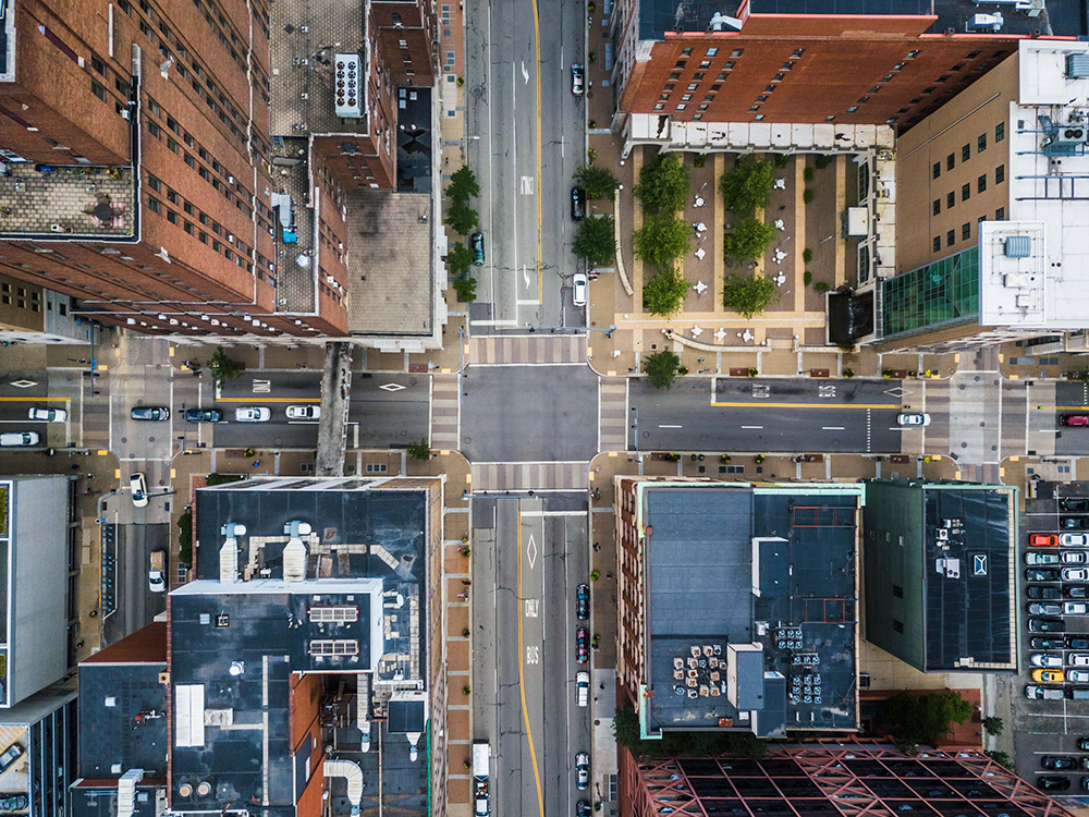 Pictured is an aerial shot of Point Park's campus. Photo by Nick Koehler.
