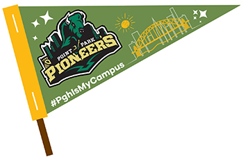 Pictured is a pennant GIPHY for Point Park. Design by Anna Graziano.