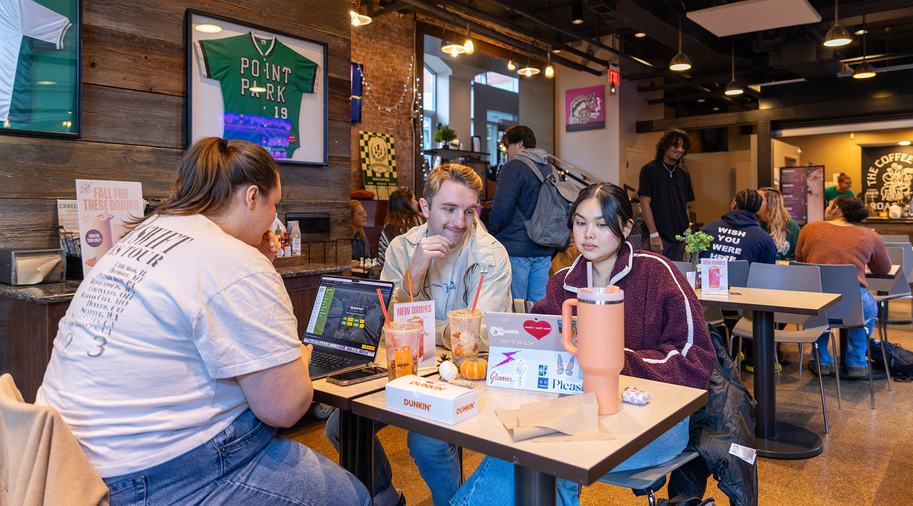 Sports Students Studying at Point Park Cafe. Photo by Paul Koontz.