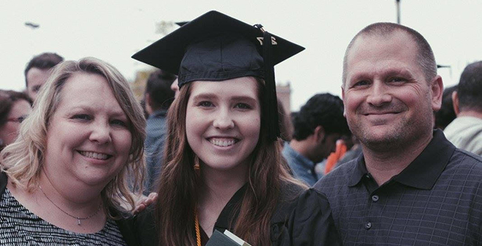 Pictured is 2017 Point Park University economics and finance graduate Amanda Horn with her parents Brian and Jean Horn. | Photo submitted by Horn