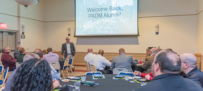 Pictured are public administration alumni at the 2017 reunion event. | Photo by Nick Koehler