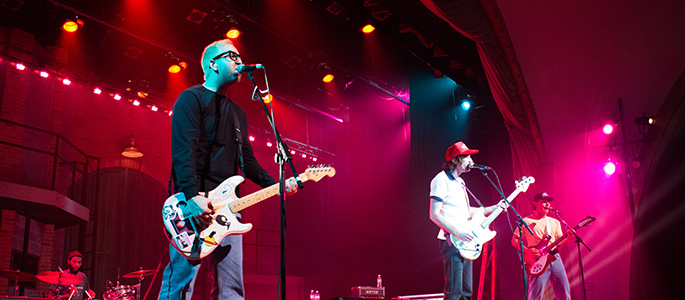 Pictured is the band Super American performing at the Pioneer Records and Campus Activities Board concert at the Pittsburgh Playhouse. | Photo by Brandy Richey