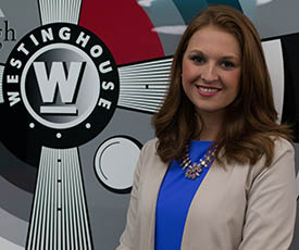 Pictured is Brittany Lauffer, broadcast major and news intern for KDKA-TV. | Photo by Victoria A. Mikula