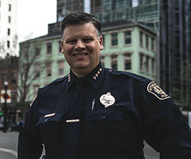 Pictured is Pittsburgh Police Chief Scott Schubert, law enforcement and criminal justice administration alumnus. | Photo by Daniel Kelly