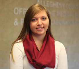 Pictured is Alex Pochiba, forensic science major and intern for the Allegheny County Medical Examiner's Office. | Photo by Olivia Ruk