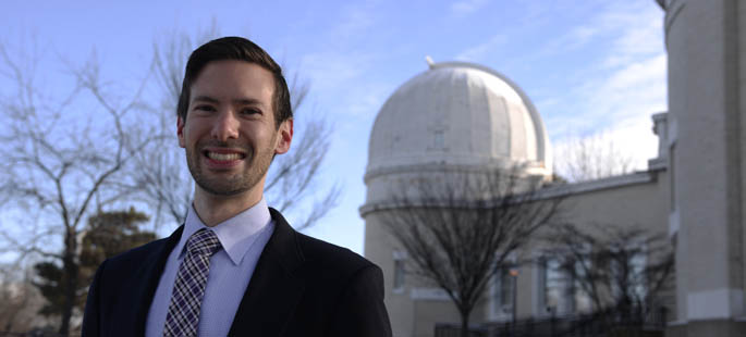 Pictured is Brendan Mullan, Ph.D., assistant professor of physics at Point Park. | Photo by Chris Rolinson