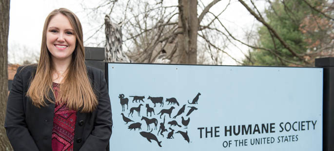 Pictured is Chloe Detrick, a 2015 M.A. in clinical-community psychology graduate of Point Park and media relations specialist for The Humane Society of the U.S. | Photo by Meredith Lee/For The HSUS