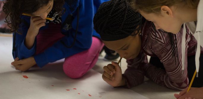 Pictured are high school students doing blood splatter analysis at Point Park's 2017 CSI Summer Camp. | Photo by Annie Brewer