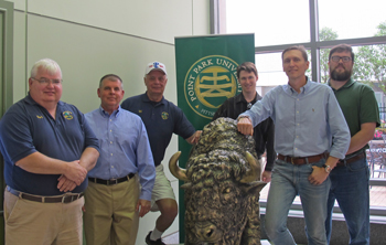 Pictured are Point Park electrical engineering technology alumni with members of the Turtle Creek Volunteer Fire Department and Council. | Photo by Amanda Dabbs