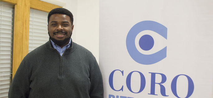 Pictured is Laier-Rayshon Smith, political science graduate and fellow for CORO Pitsburgh. | Photo by Shayna Mendez