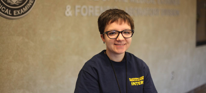 Pictured is Leanna Brooks, forensic science and biology double major and autopsy/investigations intern for the Allegheny County Medical Examiner's Office. | Photo by Olivia Ruk