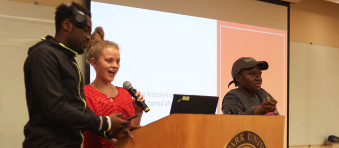 Pictured is Megan Law, premedical and preprofessional studies major, leading the premed club's medical drama trivia night on campus. | Photo by Olivia Ruk