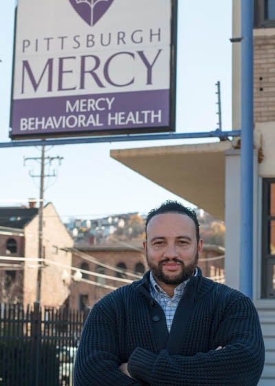 Pictured is Richard Moody, English and criminal justice administration alumnus and clinical outpatient supervisor for Pittsburgh Mercy Behavioral Health/Trinity Healthcare. | Photo by Victoria A. Mikula