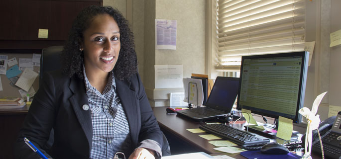 Pictured is Aster Teclay, M.B.A. alumna, 40 Under 40 Winner and Moving to Work and Special Projects Senior Project Manager for The Housing Authority of the City of Pittsburgh. | Photo by Shayna Mendez
