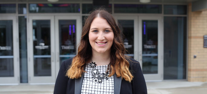 Pictured is Brittany Bishop, SAEM student and new media intern for the Pittsburgh Penguins. | Photo by Olivia Ruk