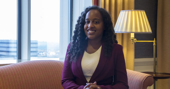 Pictured is M.B.A. alumna Camille Reed, BA consultants and vice president at BNY Mellon. | Photo by Shayna Mendez
