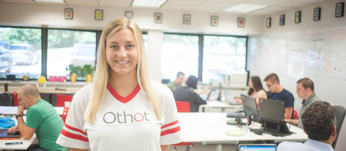 Pictured is Celina DiPietro, Point Park information technology major and co-op student at Othot. | Photo by Chris Rolinson