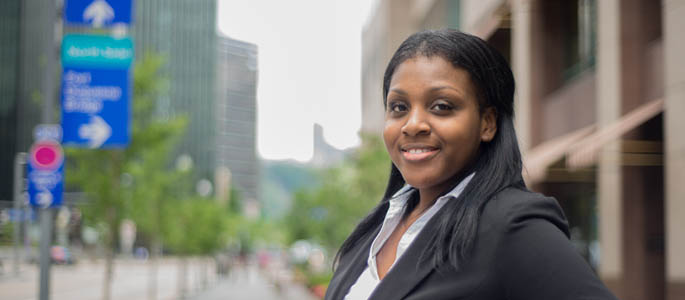 Pictured is Chynna Carter, M.B.A. alumna and associate consultant for Highmark. | Photo by Chris Rolinson