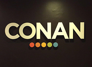 Pictured is the CONAN sign in the studio. | Photo by Cassandra Crisp