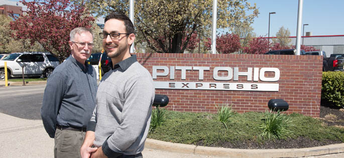 Pictured left to right are Point Park Part-Time Instructor David Syskowski and information technology alumnus Jonathan Grzandziel. | Photo by Chris Rolinson