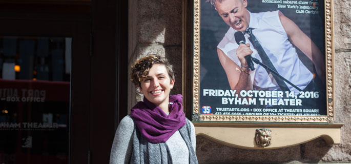 Pictured is Katherine Lancaster, M.B.A. alumna and show marketing manager for the Pittsburgh Cultural Trust. | Photo by Olivia Ruk