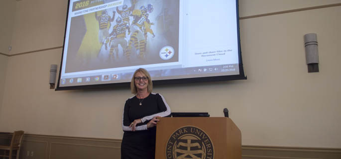Pictured is Kathy Wallace, corporate sales/marketing manager for the Pittsburgh Steelers. | Photo by Shayna Mendez