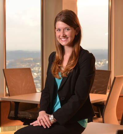 Pictured is Lauren Schmitt, Point Park's 2015 Outstanding Graduate Student and a supply chain analyst for UPMC. | Photo by Jim Judkis