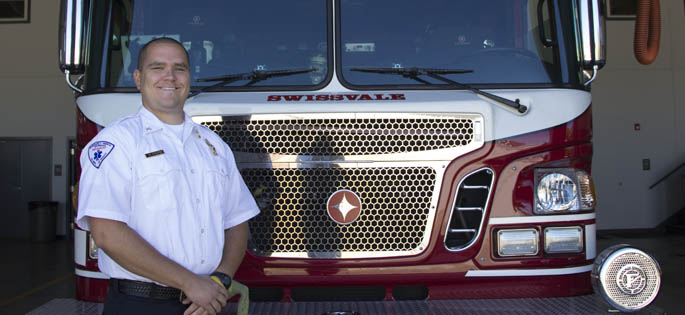 Pictured is Michael Volpe, public administration alumnus and shift commander for Swissvale Fire Department. | Photo by Shayna Mendez