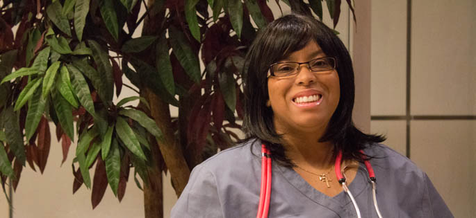 Pictured is Monet Miller, an M.B.A. student, medical assistant for UPMC and patient safety fellow for the Jewish Healthcare Foundation. | Photo by Victoria A. Mikula