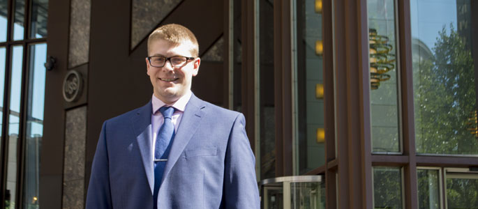Pictured is Nick Supertzi, accounting and business management major, intern for UPMC. | Photo by Shayna Mendez