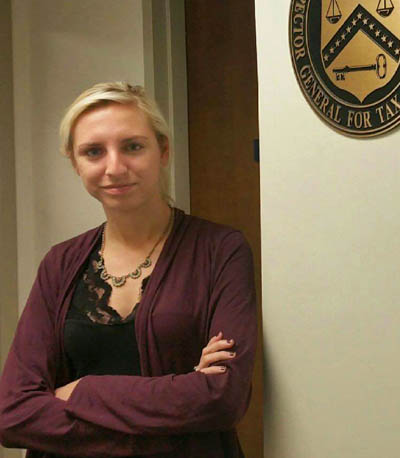 Pictured is Paige Krivda, 2014 accounting alumna and auditor for the Treasury Inspector General for Tax Administration. 