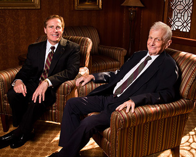 Pictured is Point Park University president Paul Hennigan, Ed.D. and the late George Rowland White. | Photo by Richard Kelly