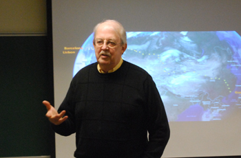 Pictured is Randy Baird, Point Park part-time professor and regional outage manager for NRG Energy speaking to the Business of Energy M.B.A. class at Point Park University. | Photo by Sydney Patton