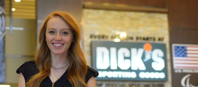 Pictured is Rebecca Shore, SAEM alumna and marketing planning specialist for Dick's Sporting Goods. | Photo by Gracey Evans