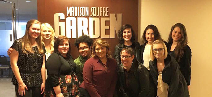 Pictured are SAEM students and Assistant Professor Teresa Gregory, CFRE, at Madison Square Garden. | Photo submitted by Kimmy Prelosky