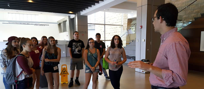 Pictured are students touring the August Wilson Center as part of the 2016 SAEM High School Summer Workshop. | Photo by David Rowell, M.F.A.