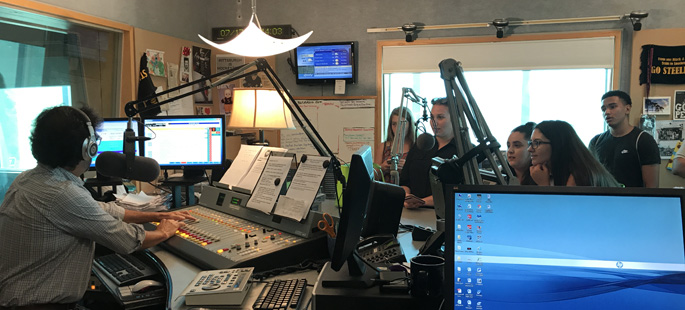 Pictured are high school students at iHeartRadio, Inc. studio as part of the SAEM 2017 High School Summer Workshop. | Photo by Nathan Wilder