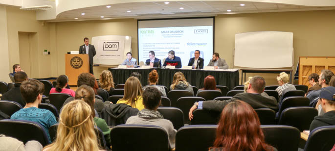 Pictured are the panelists at the Sports, Arts and Entertainment Management Ticketing Workshop. | Photo by Victoria A. Mikula