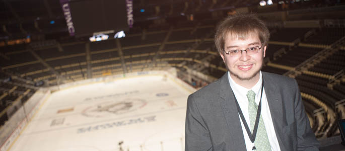 Pictured is Sean Dillon, SAEM student and media relations intern for the Pittsburgh Pirates. | Photo by Chris Rolinson