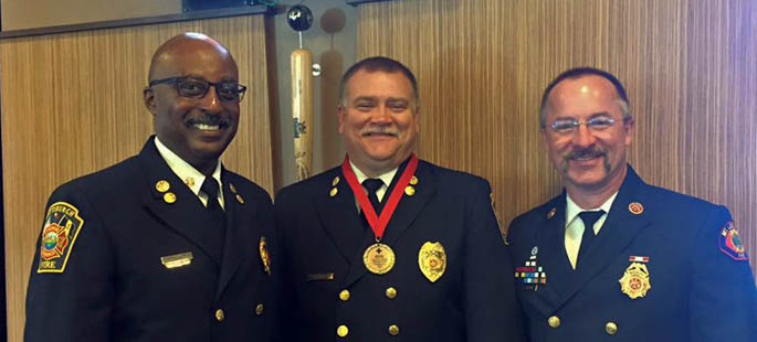 Pictured left to right: Daryl Jones, chief of the Pittsburgh Bureau of Fire; Thomas Cook, assistant chief of the Pittsburgh Bureau of Fire and Tim Brown, platoon chief of the Mt. Lebanon Fire Department. | Photo by Tina Cook
